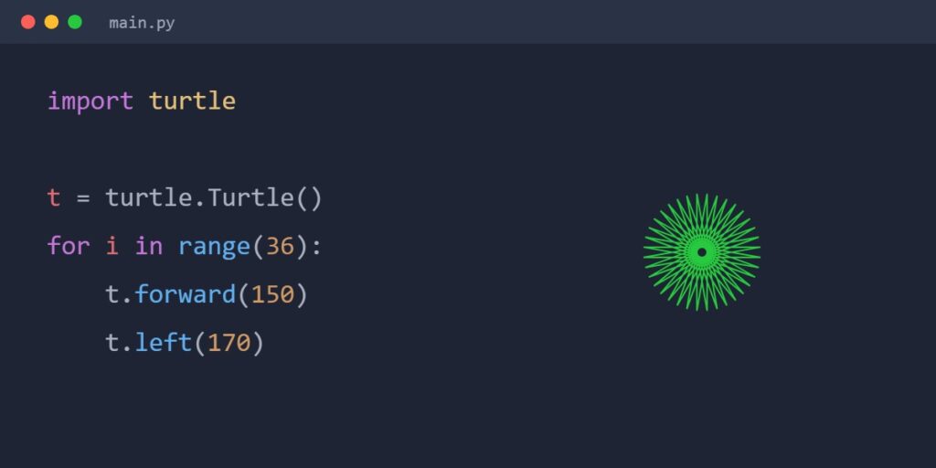 Код на Python: рисунок черепашкой turtle